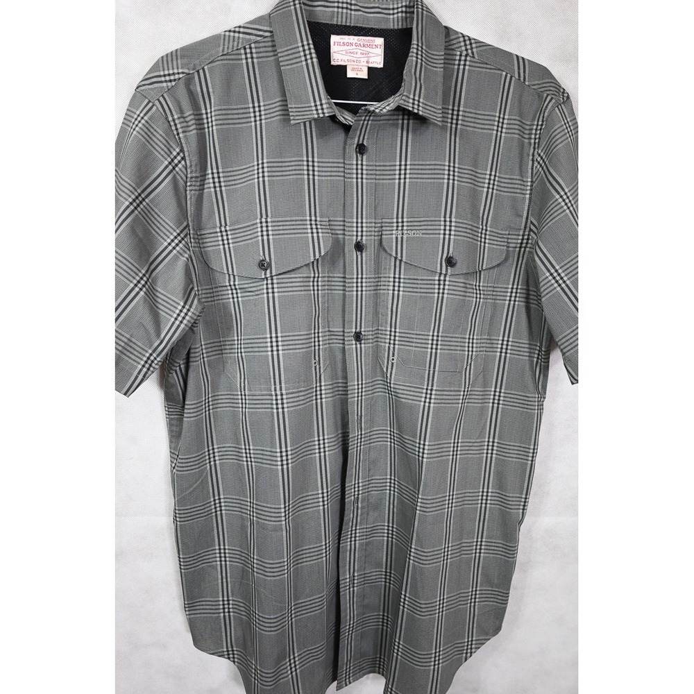 Filson Mens Gray Plaid Short Sleeve Twin Lakes Ventilated Fishing Hiking Shirt L